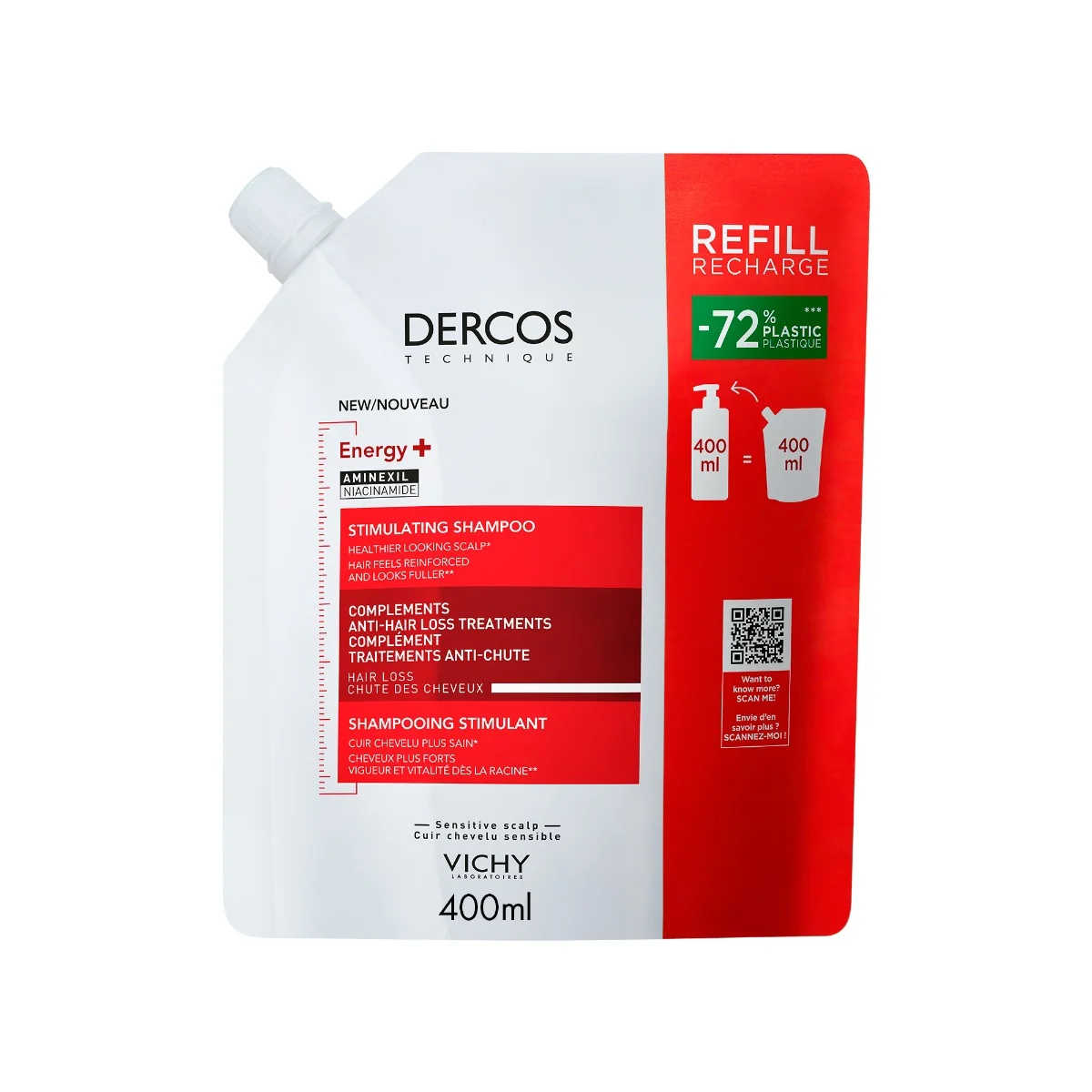 Rezerva Eco Sampon cu actiune energizanta Energy + Dercos, 400ml, Vichy