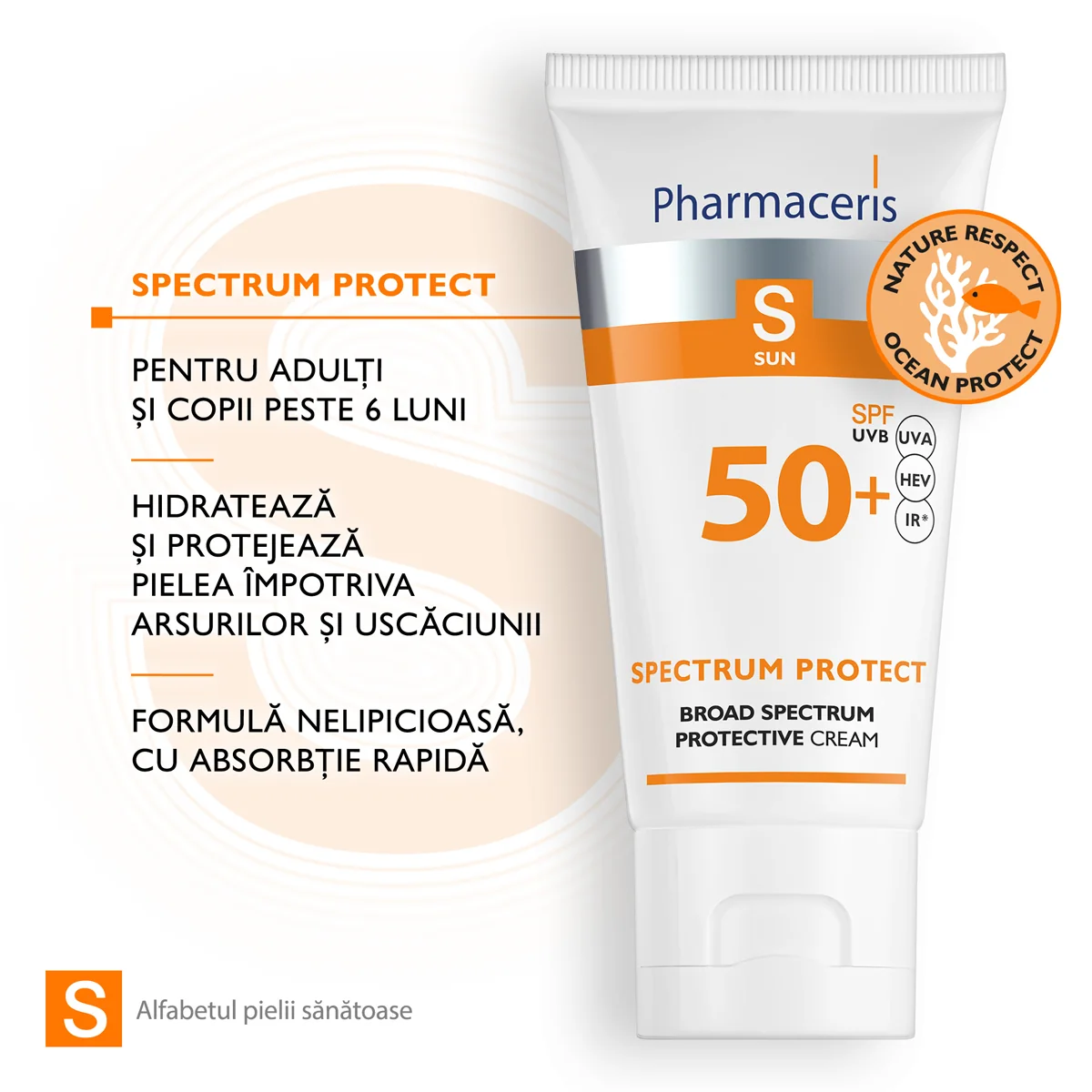 Crema cu protectie solara si spectru larg pentru copii si adulti SPF50+ S, 50ml, Pharmaceris
