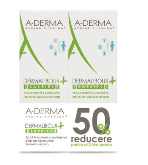Pachet Crema protectoare Dermalibour+ Barrier 1 + 50% reducere al doilea produs, 2 x 100ml, A-Derma
