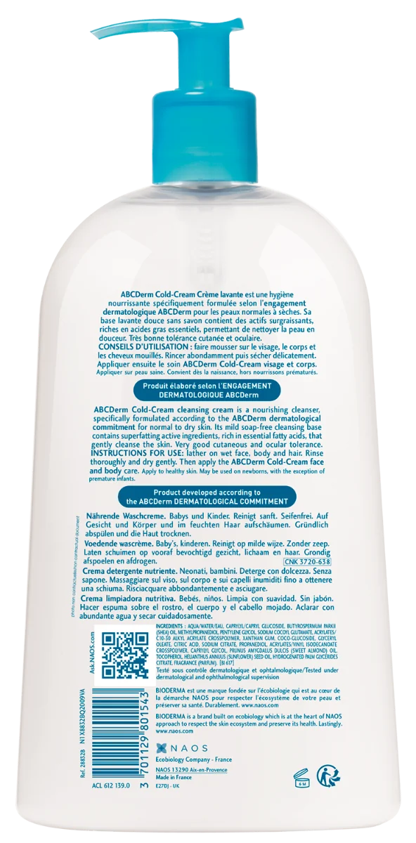 Crema de spalare ABCDerm Cold Cream, 1000ml, Bioderma