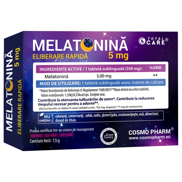 Melatonina eliberare rapida 5mg, 30 tablete sublinguale, Cosmopharm