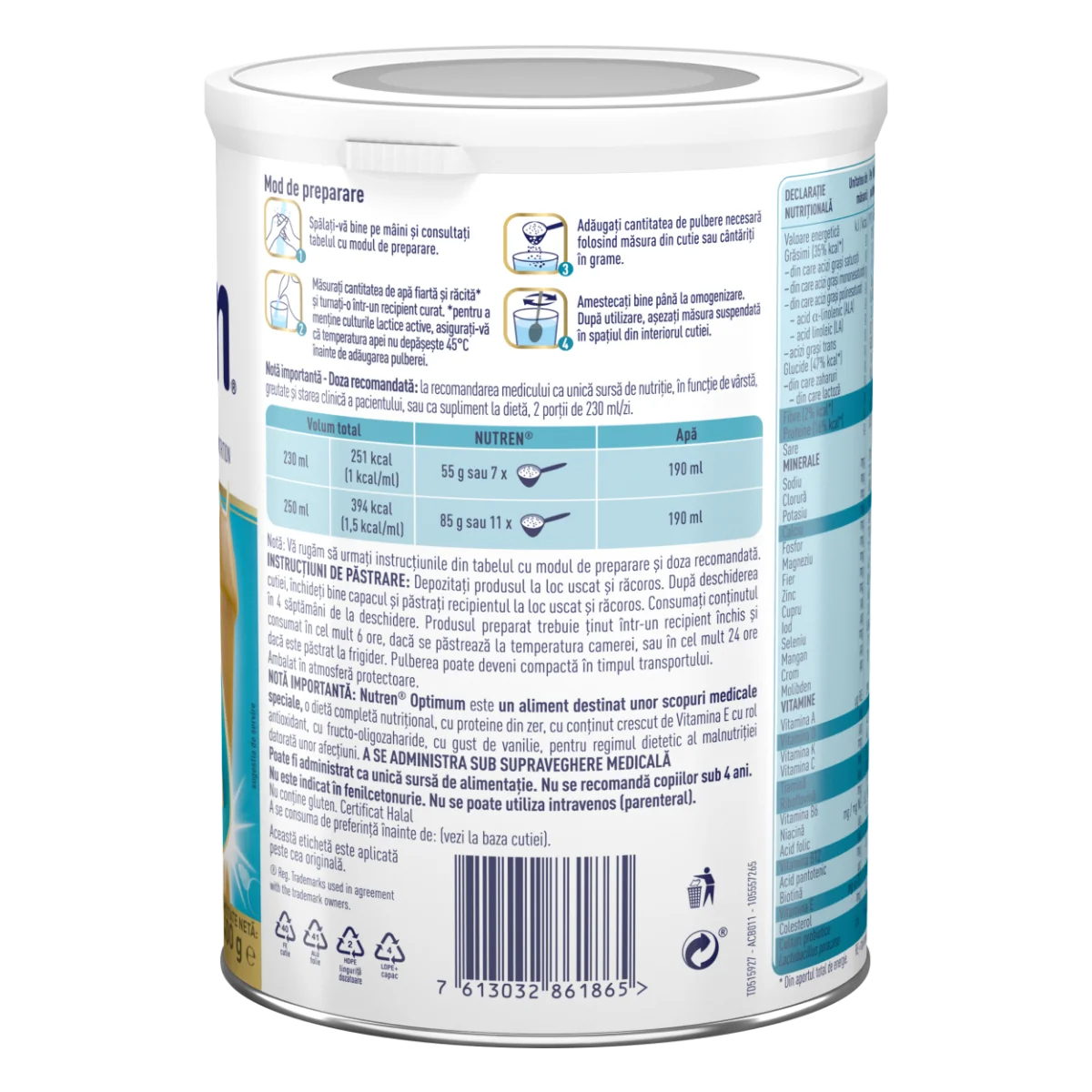Lapte praf Nutren Optimum +4 ani, 400g, Nestle