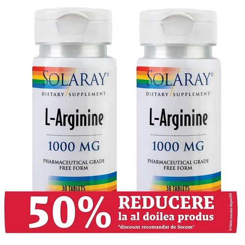 Pachet L-Arginine 1 + 50% reducere la al doilea produs, 2 x 30 tablete, Secom
