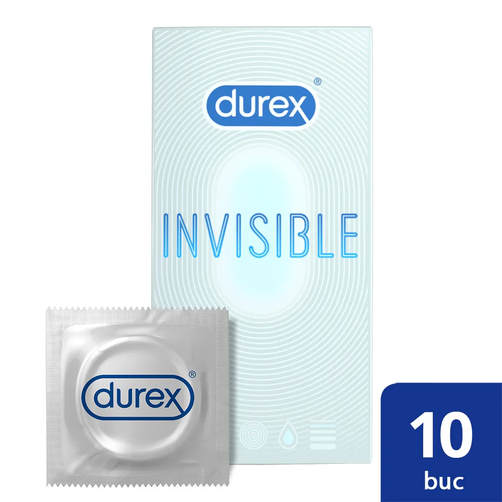Prezervative Invisible Extra Thin Extra Sensitive, 10 bucati, Durex