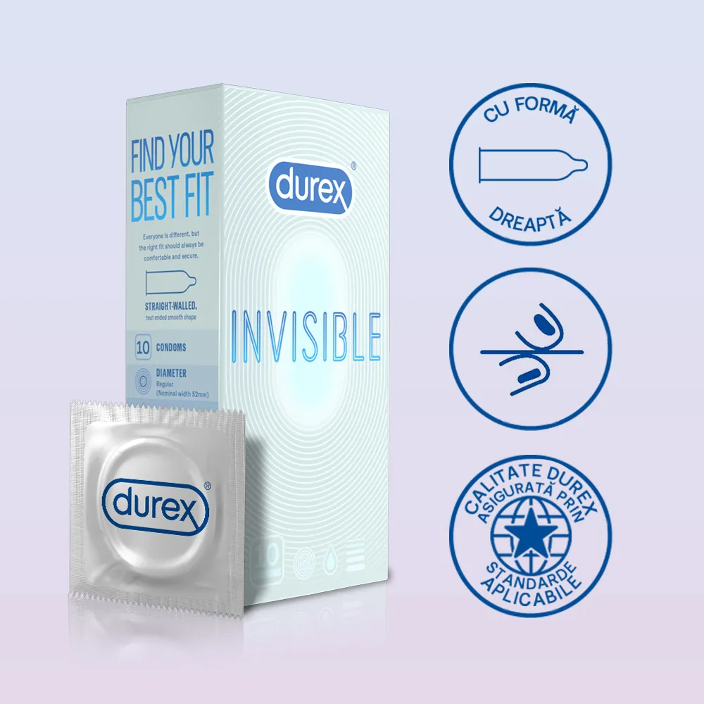 Prezervative Invisible Extra Thin Extra Sensitive, 10 bucati, Durex 