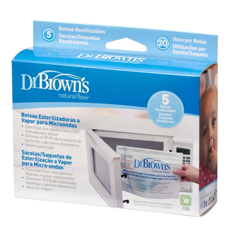 Pungi pentru sterilizat in cuptorul cu microunde, 5 bucati x 180ml, Dr. Brown's 