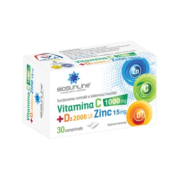 Vitamina C 1000mg + D3 2000UI + Zinc 15mg, 30 comprimate, BioSunLine 