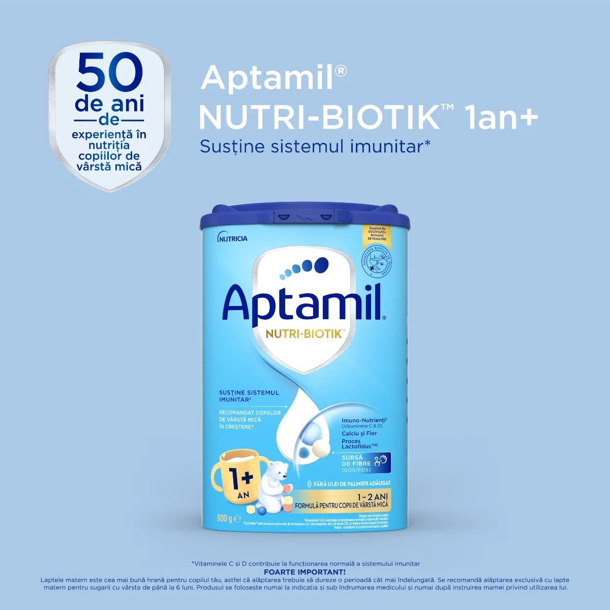 Formula de lapte pentru copii de varsta mica 1-2 ani NUTRI-BIOTIK 1+, 800g, Aptamil