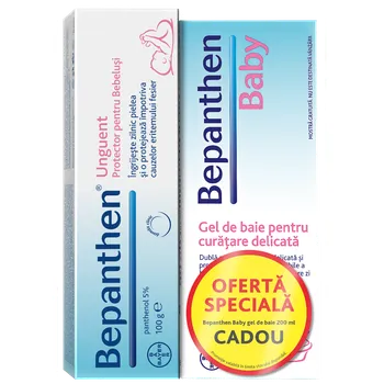 Pachet Unguent Bepanthen 5% 100g + Gel de baie Bayer Bepanthen Baby 200ml, Bayer 