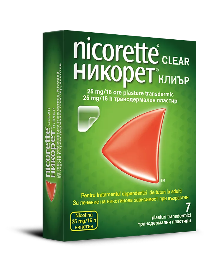 NicoretteÂ® Clear 25mg/16h plasture transdermic, 7 plasturi, Johnson&Johnson