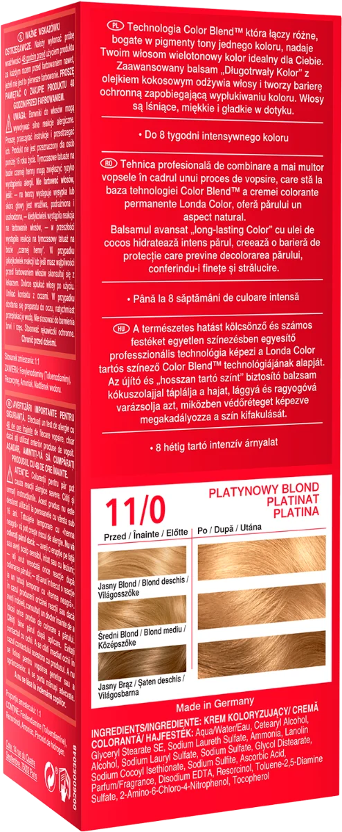 Vopsea de par permanenta 11/0 Blond Platinum, 110ml, Londa