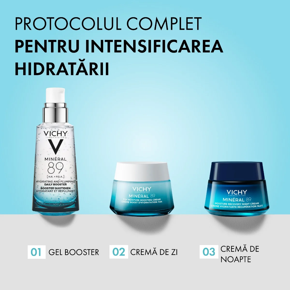 Gel-booster zilnic cu acid hialuronic cu efect de hidratare si fortifiere Mineral 89, 50ml, Vichy