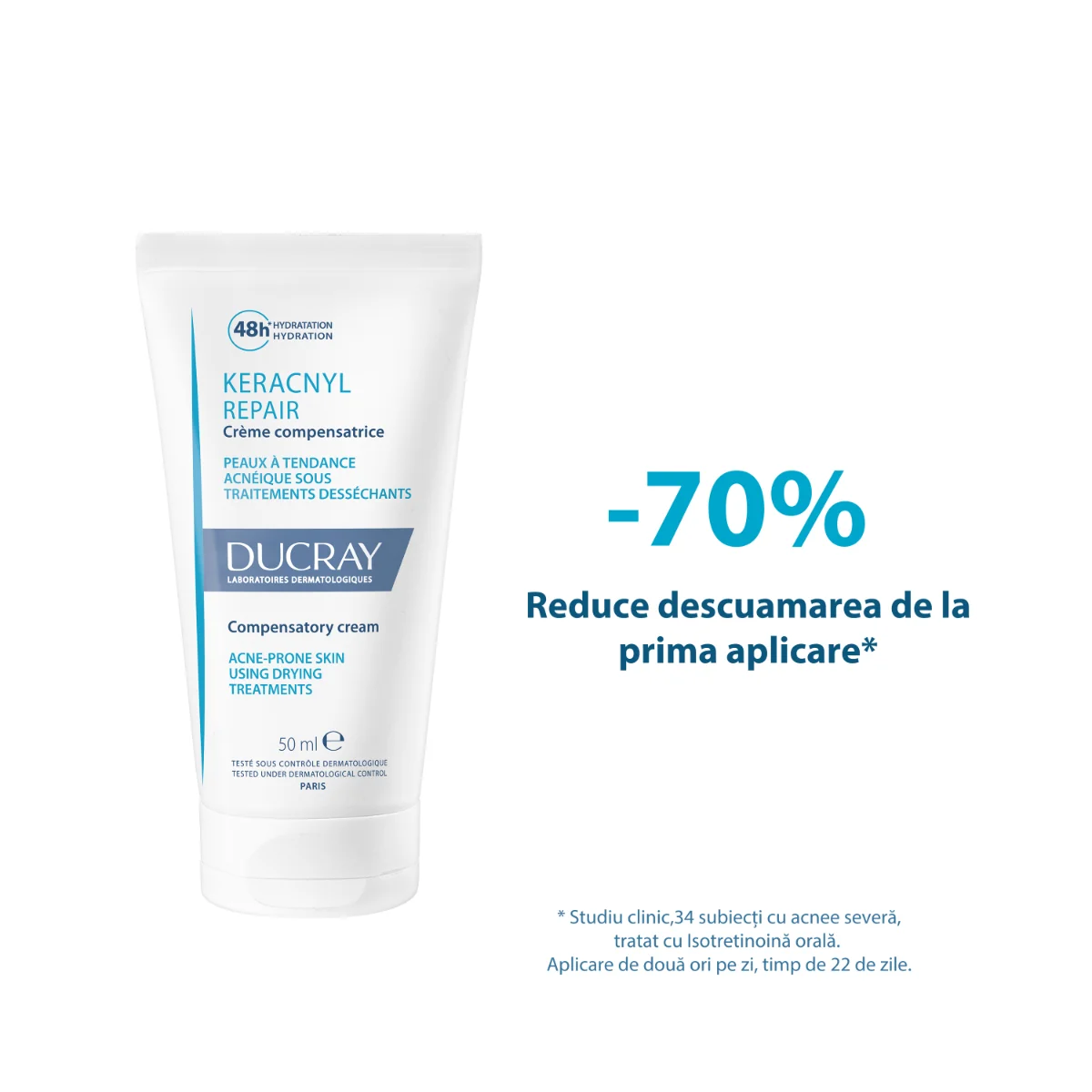 Crema hidratanta anti-imperfectiuni pentru tenul acneic Keracnyl Repair, 50ml, Ducray
