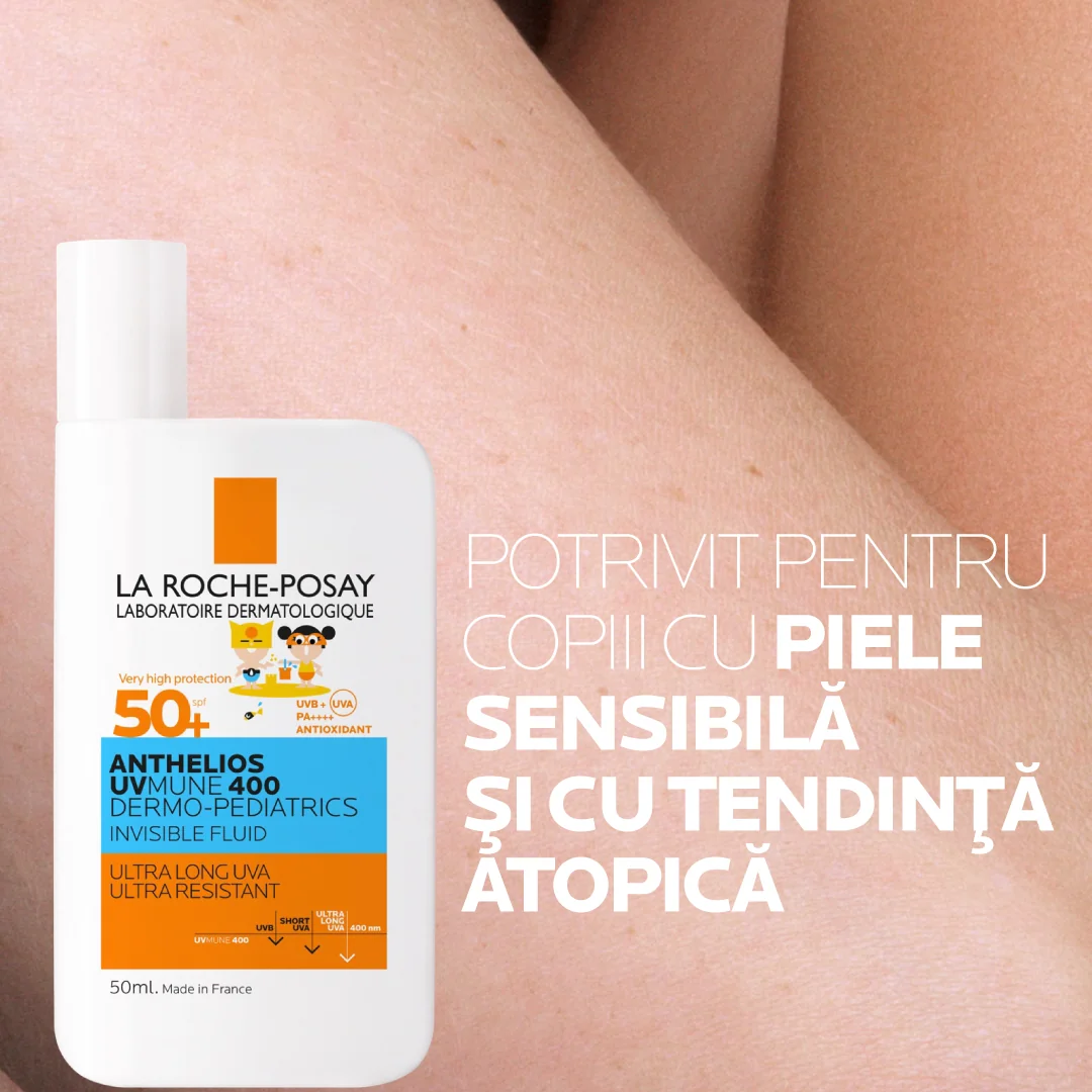 Fluid invizibil cu protectie solara potrivit pentru pielea copiilor SPF50+ Anthelios UVMUNE 400 , 50ml, La Roche-Posay