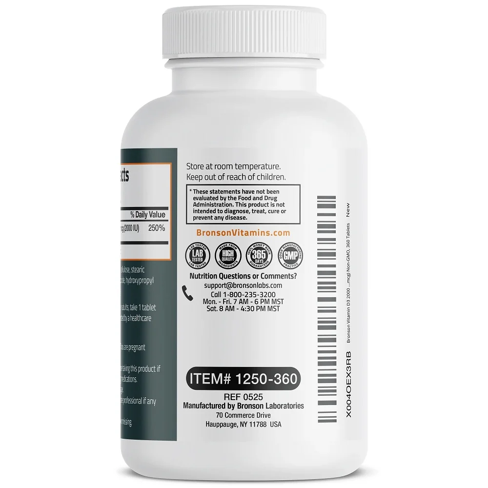 Vitamina D3 2000UI, 360 tablete, Bronson Laboratories