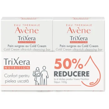 Pachet Sapun hidratant pentru piele sensibila si uscata Trixera Nutrition 1 + 50% reducere la al doilea produs, 2 x 100g, Avene