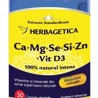 Ca+Mg+Se+Si+Zn Organice cu Vitamina D3, 30 capsule, Herbagetica