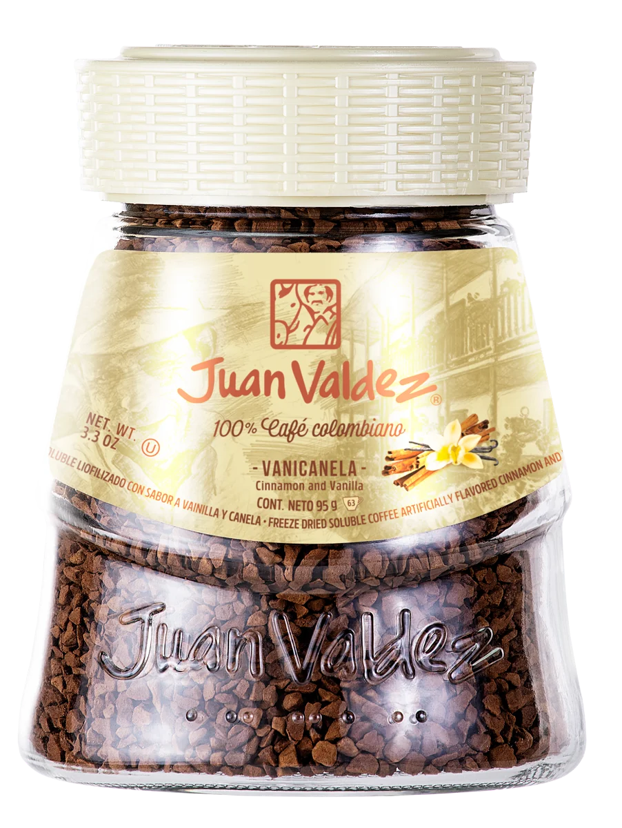 Cafea solubila liofilizata Vanilie si Scortisoara, 95g, Juan Valdez