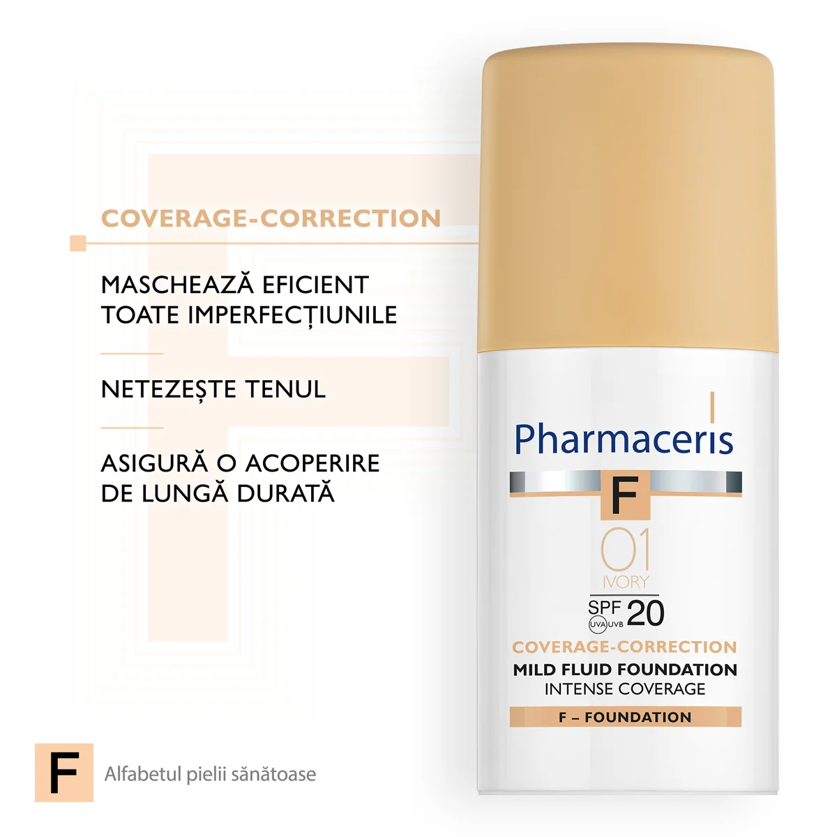 Fond de ten Intense Coverage 01 Ivory SPF20 F, 30ml, Pharmaceris