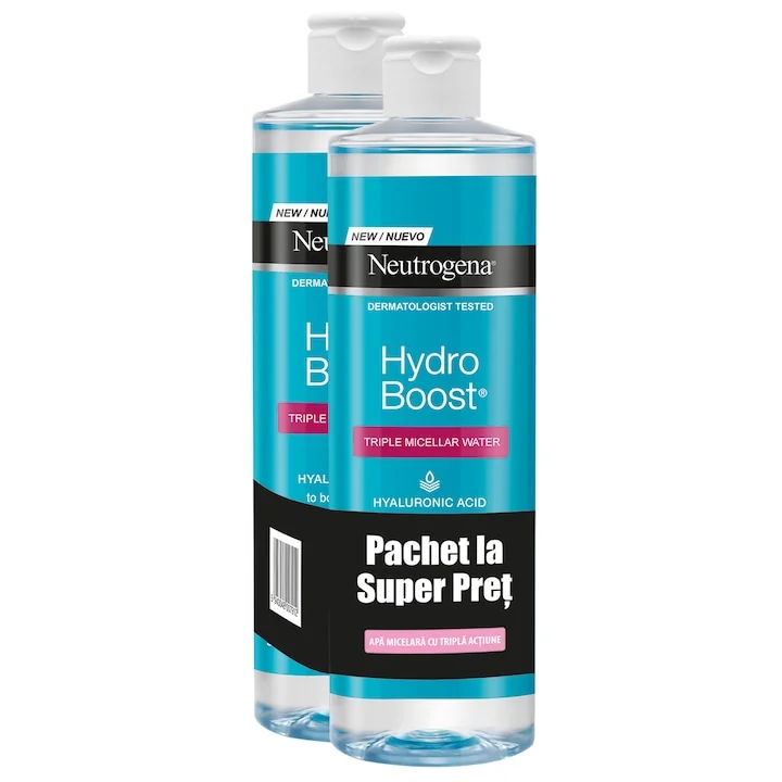 Pachet Apa micelara HydroBoost cu tripla actiune, 2 x 400ml, Neutrogena