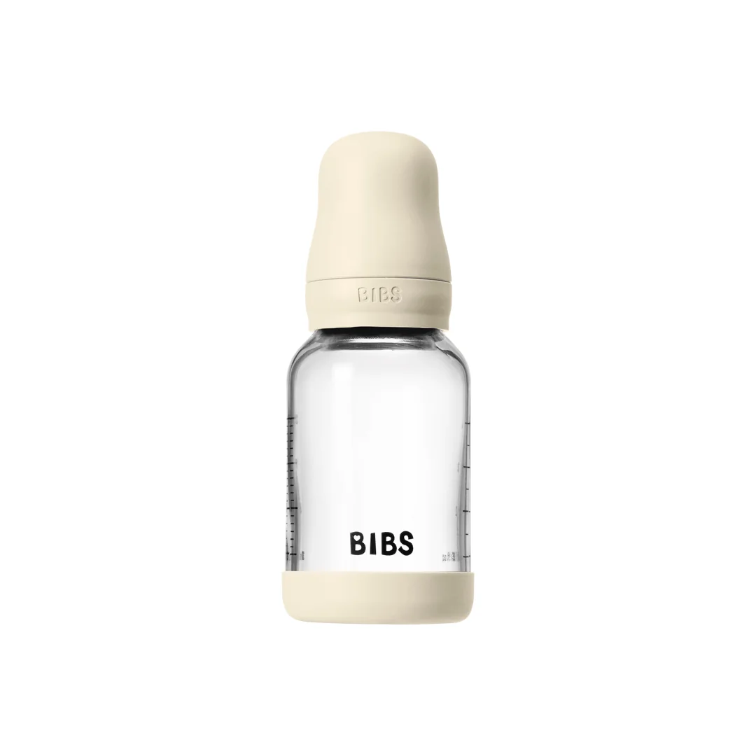 Set complet biberon din sticla anticolici cu tetina din latex flux lent Ivory, 120ml, Bibs