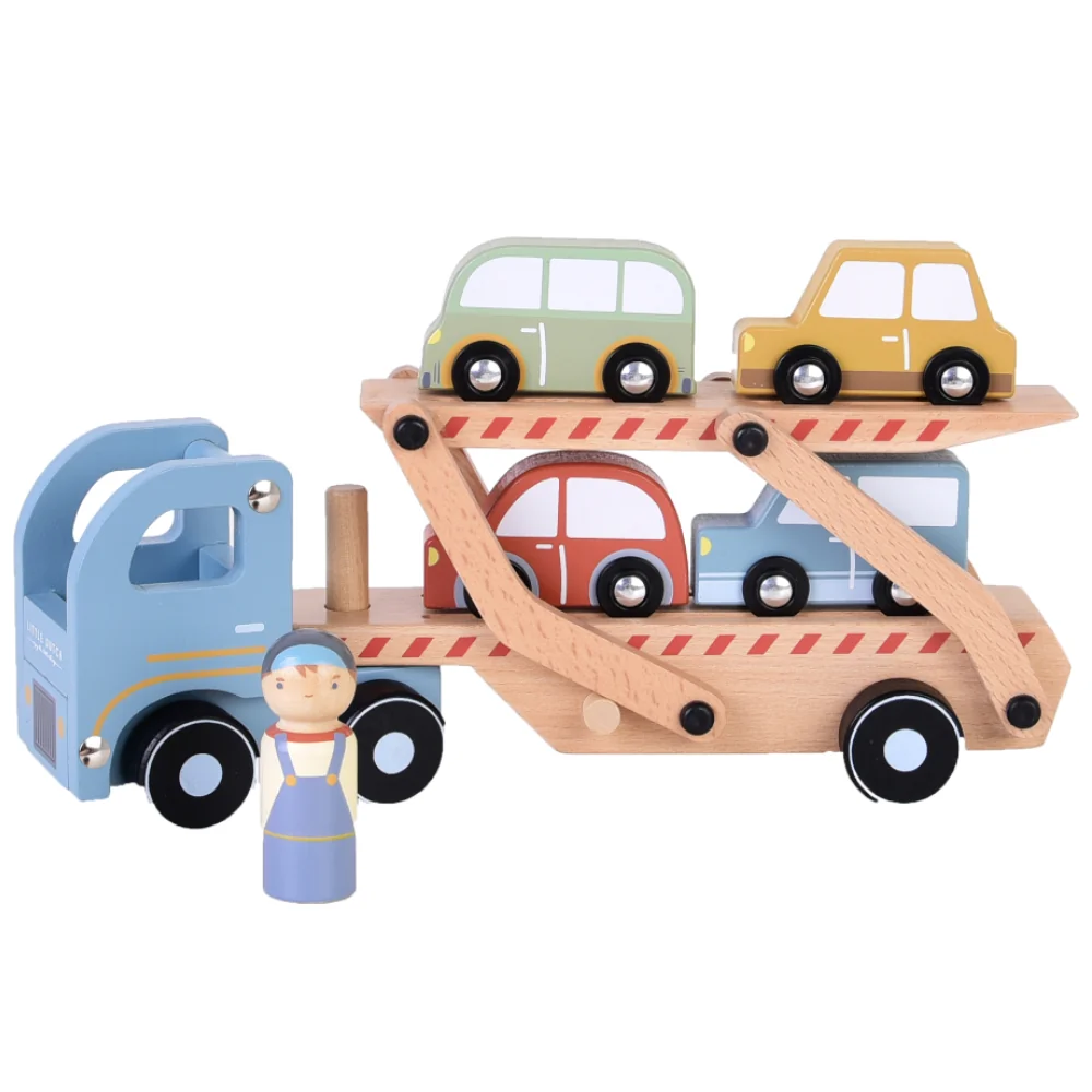 Camion din lemn FSC cu platforma si sofer, 1 bucata, Little Dutch