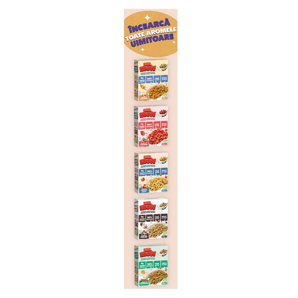 Cereale cu 30% proteina fara zahar low-carb gluten free si vegane Ciocolata, 250g, Mr. Iron