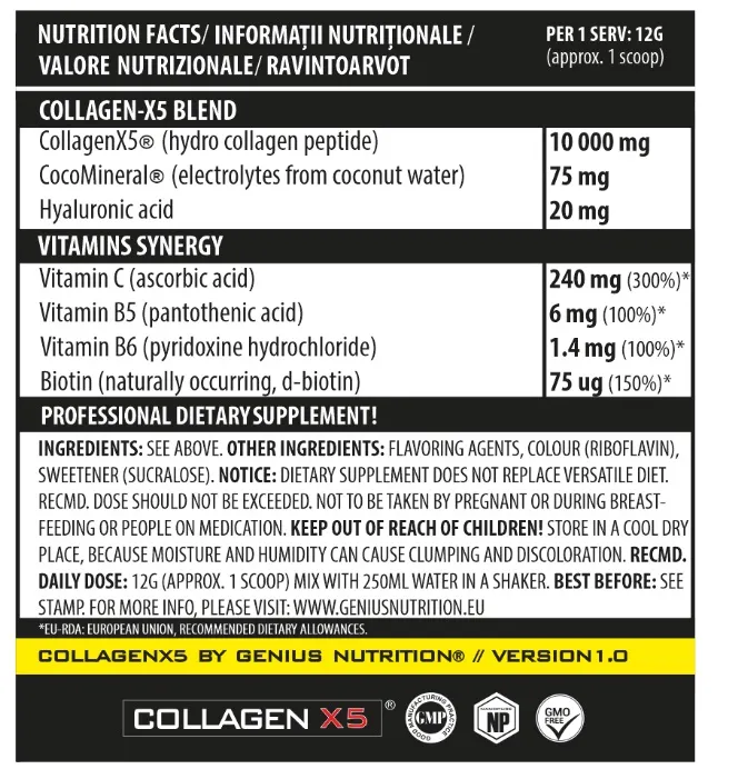 Collagen X5 cu ananas, 360g, Genius Nutrition 