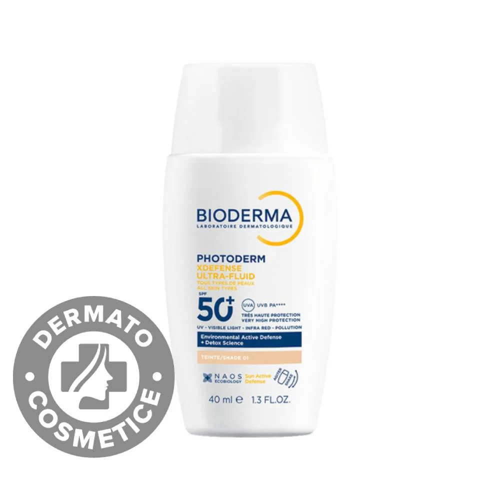 Ultra-Fluid colorat pentru protectie solara avansata protectie anti-poluare si anti-degradare celulara SPF50+ Fototip 01 Photoderm XDefense, 40ml, Bioderma 
