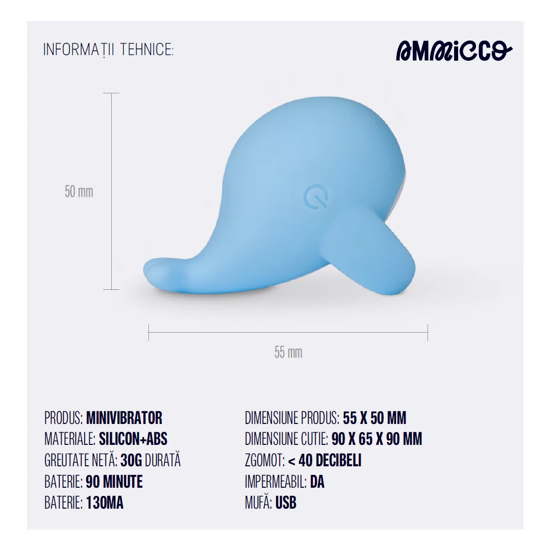 Mini vibrator de buzunar cu 12 moduri de vibratie Mini Whale, 1 bucata, Ammicco