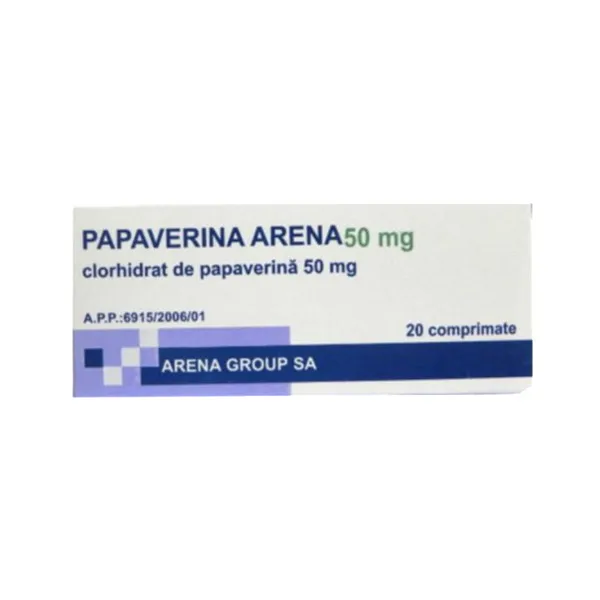 Papaverina 50 mg, 20 comprimate, Arena