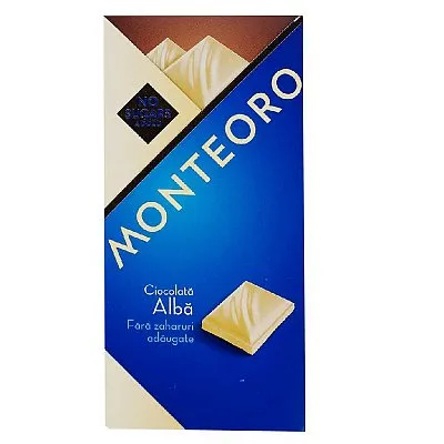 Ciocolata alba fara zahar, 90 g, Monteoro
