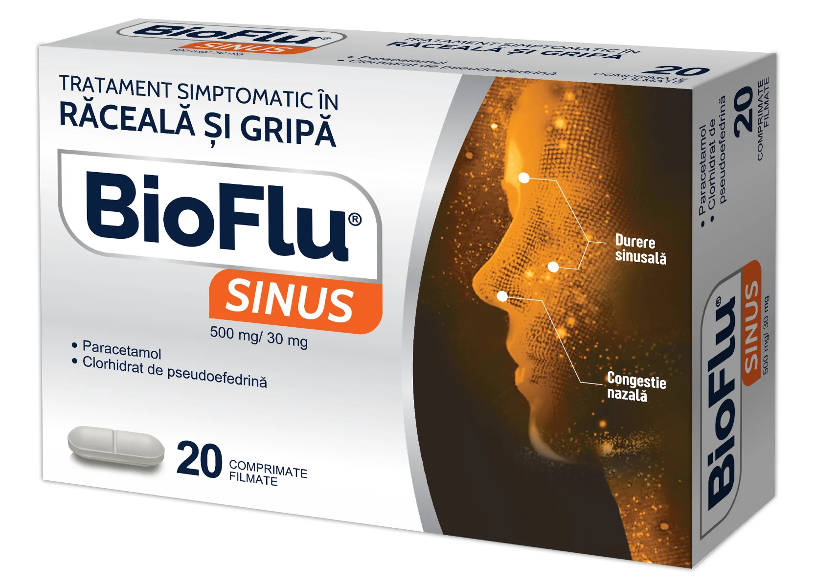 Bioflu Sinus 500 mg/30 mg, 20 comprimate filmate, Biofarm