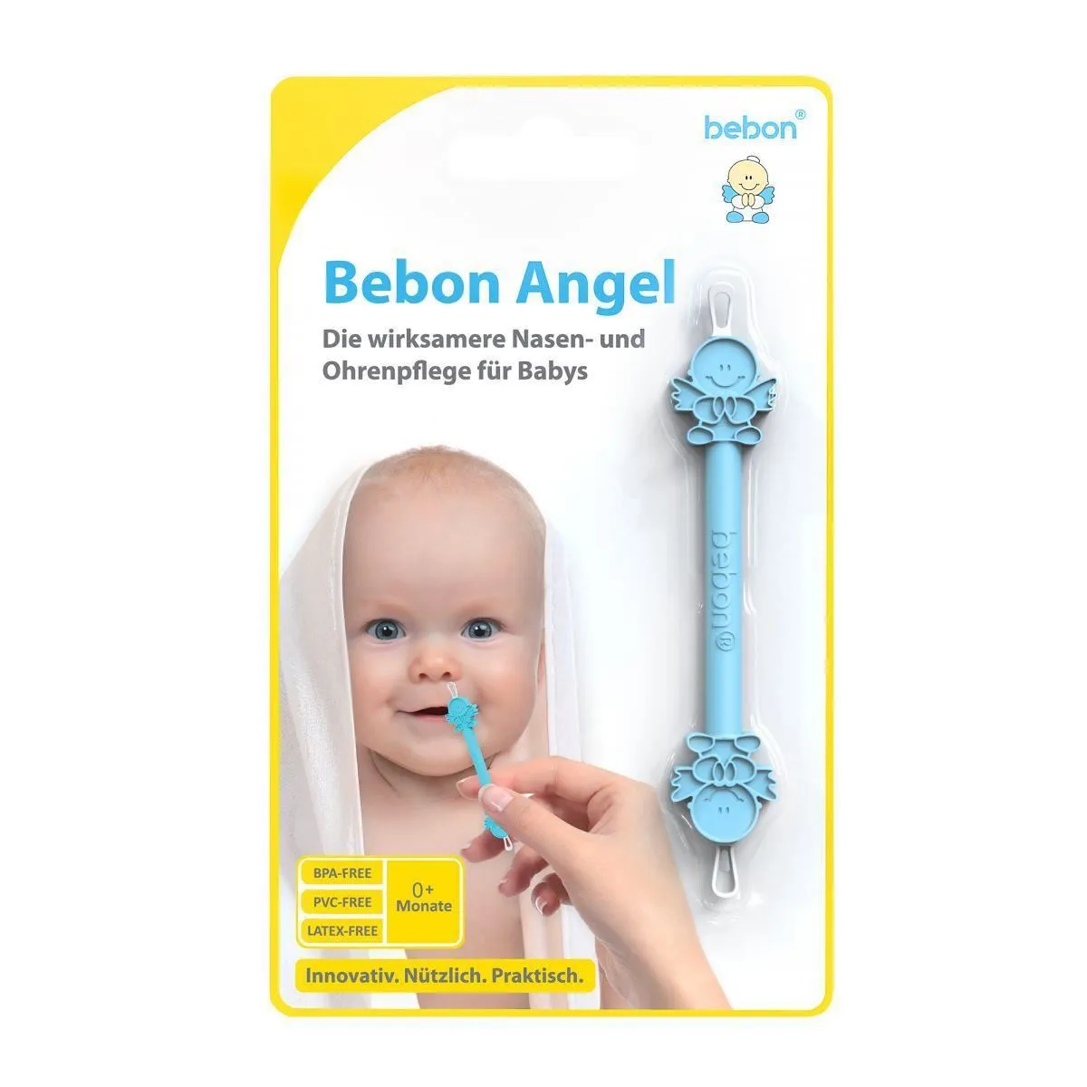 Curatator pentru nas si urechi pentru bebelusi din silicon Albastru Bebon Angel BEB2001, 1 bucata, Reer 