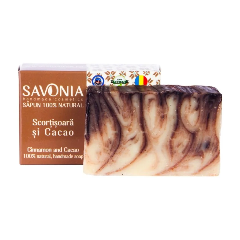 Sapun natural pentru maini si corp Scortisoara si Cacao, 90g, Savonia