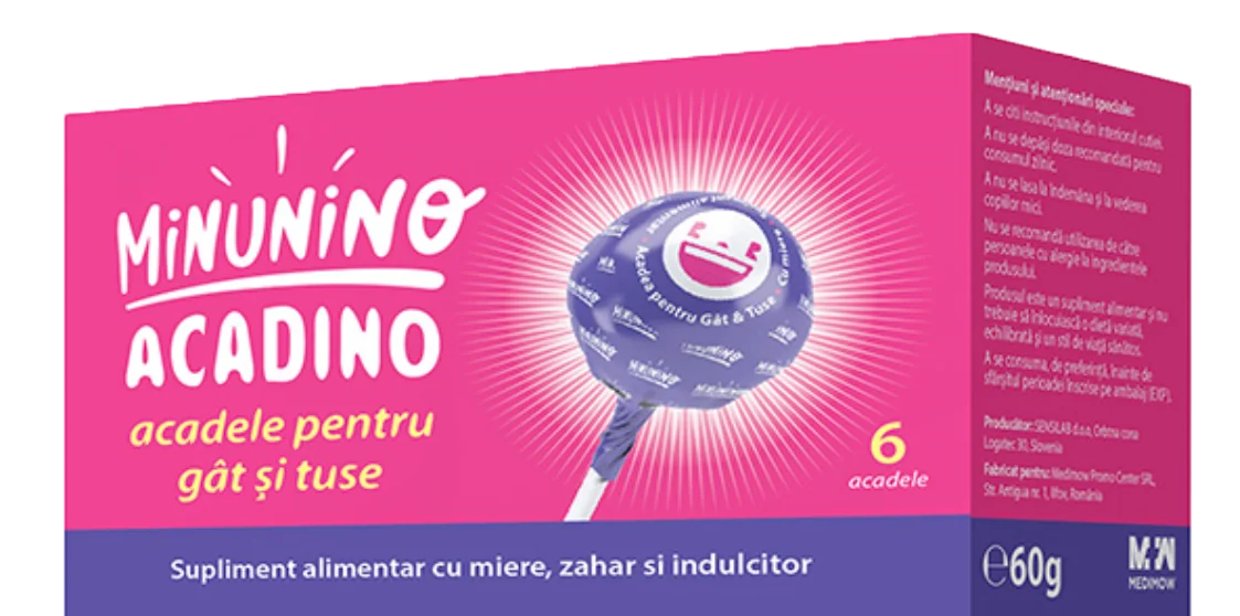 Acadino acadele pentru gat si tuse Minunino, 6 bucati, Medimow