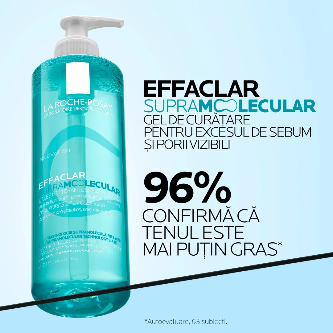Gel de curatare pentru excesul de sebum si porii vizibili Effaclar Supramolecular, 400ml, La Roche-Posay