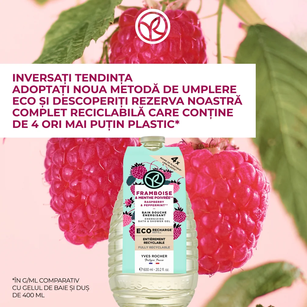Rezerva gel de dus cu zmeura si menta piperata, 600ml, Yves Rocher 