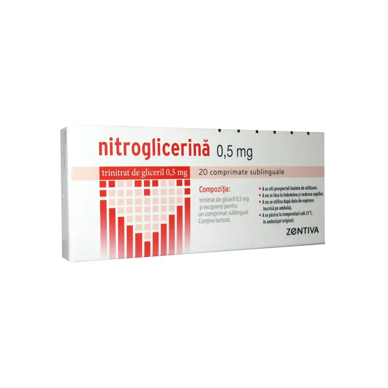Nitroglicerina 0.5mg, 20 comprimate sublinguale, Zentiva 