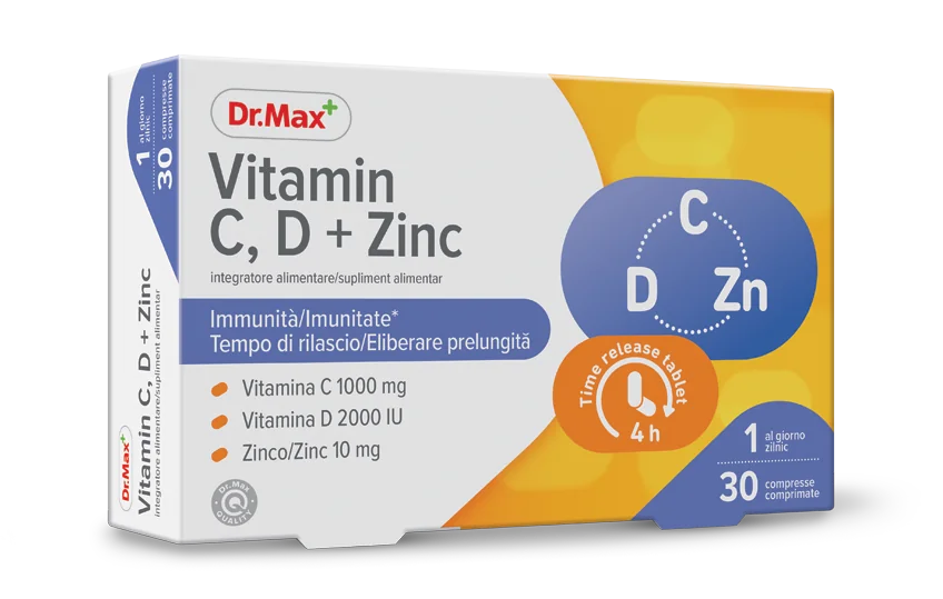 Dr. Max Vitamina C, D + Zinc, 30 comprimate