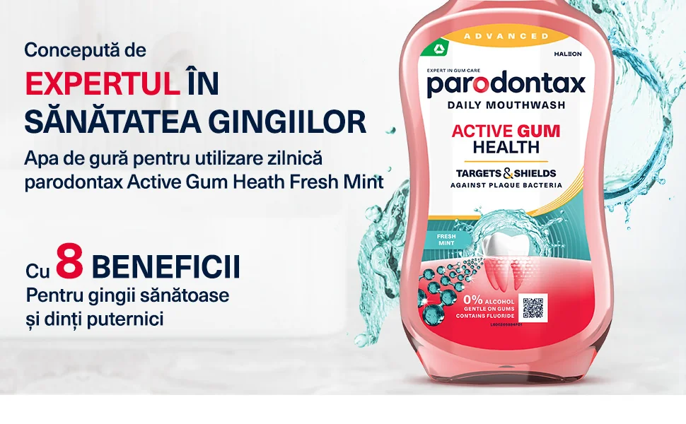Apa de gura Parodontax Active Gum Health Fresh Mint pentru gingii si dinti
