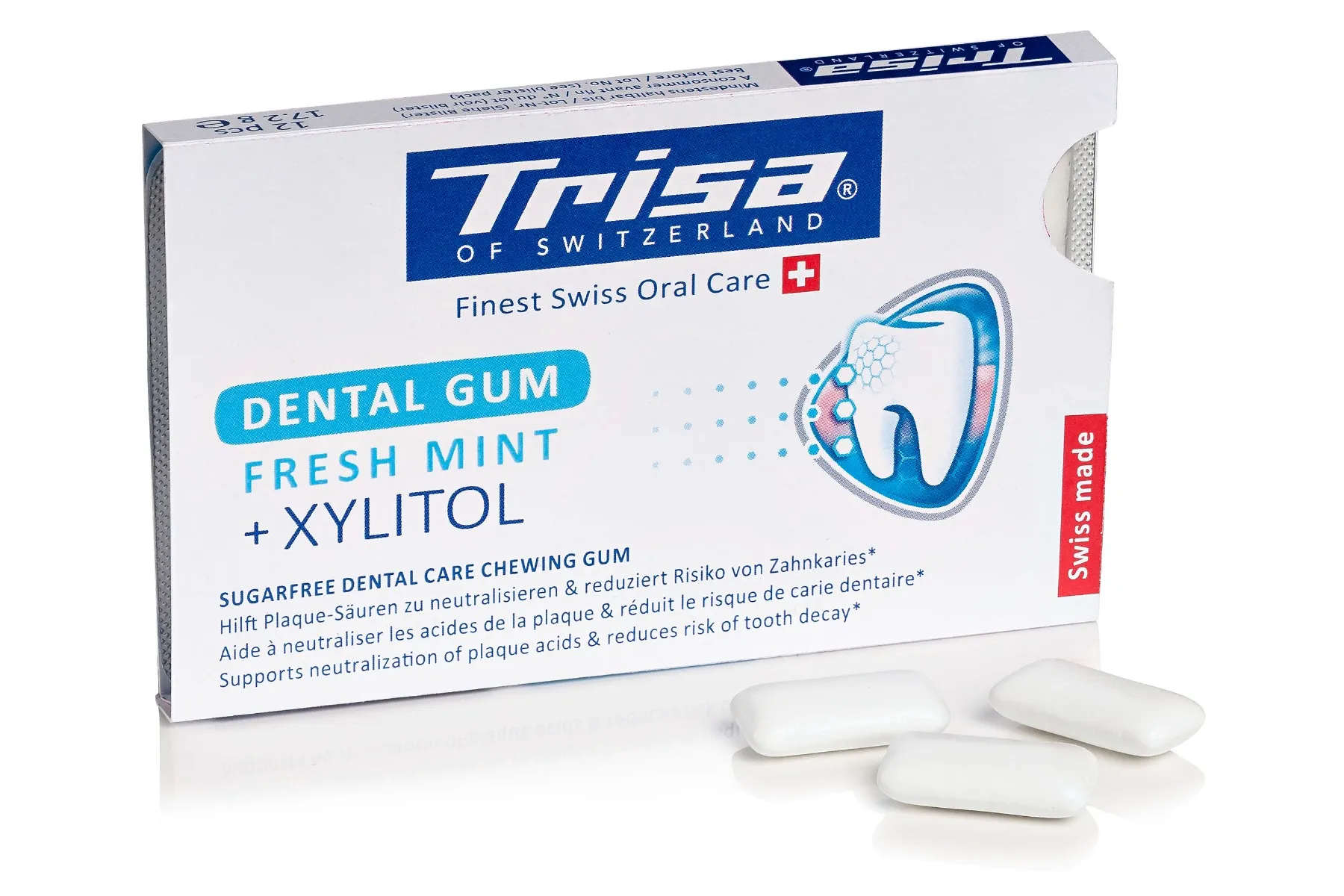Guma dentara profesionala cu xylitol Dental Gum, 12 bucati, Trisa 