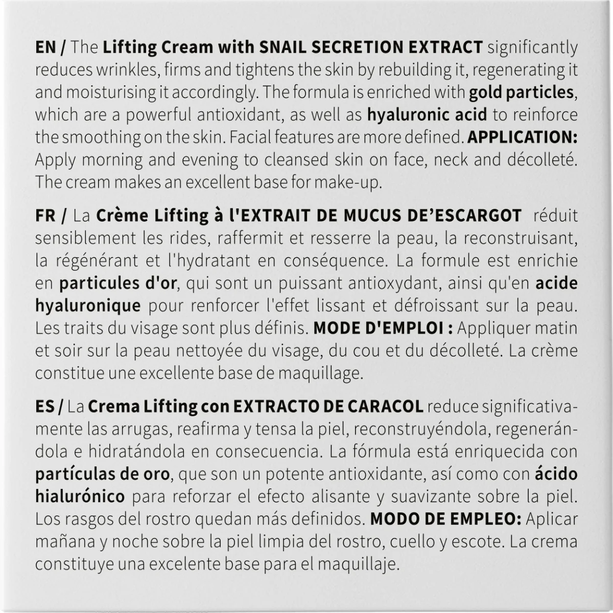 Crema zi/noapte de fata pentru lifting cu Mucus de melc si particule aur 24K, 50ml, Erne