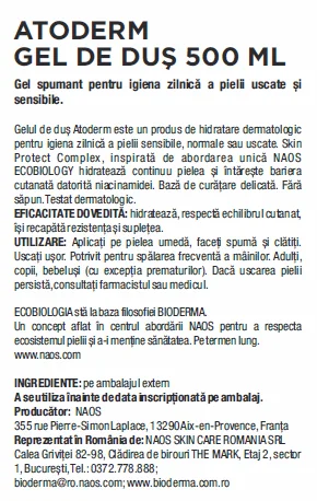 Gel de dus Atoderm, 500ml, Bioderma