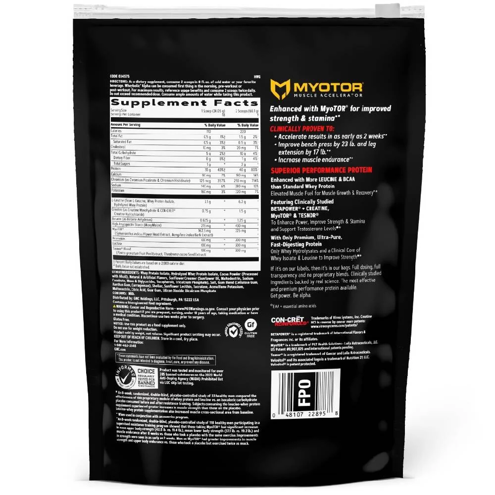 Proteina din zer cu aroma de ciocolata AMP Wheybolic Alpha, 540.9g, GNC