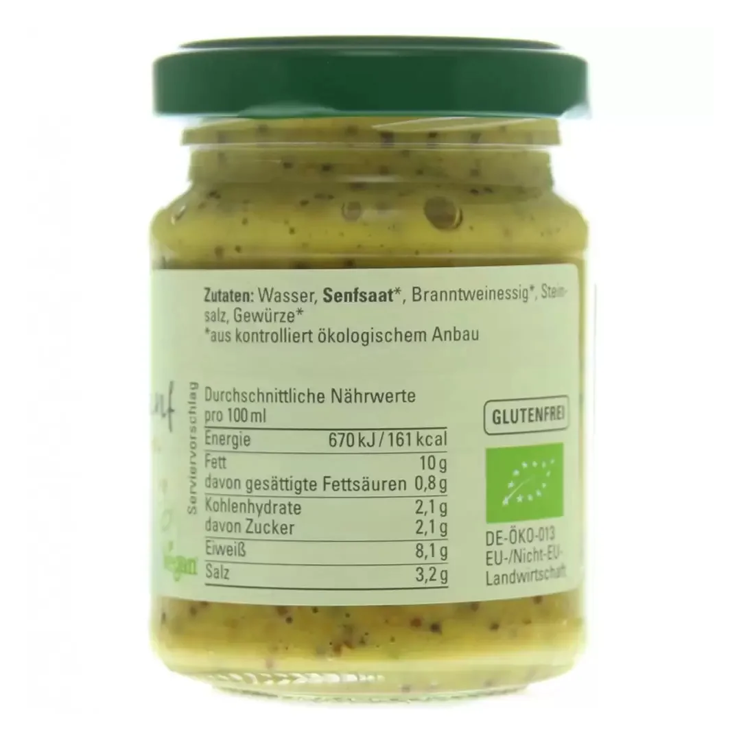 Mustar mediu cu boabe de mustar Eco fara gluten, 125ml, Byodo