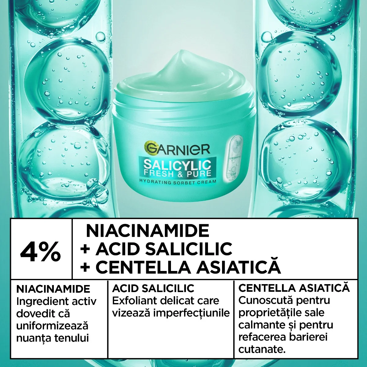 Crema-sorbet hidratanta Salicylic Fresh & Pure, 85ml, Garnier