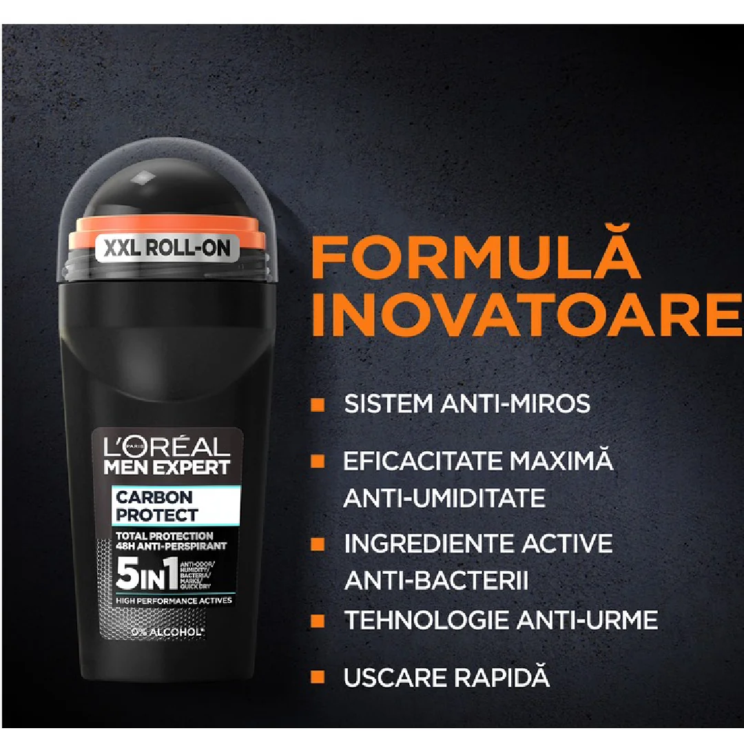 Antiperspirant roll-on Carbon Protect, 50ml, L'oreal Men Expert