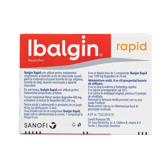Ibalgin Rapid 400mg, 12 comprimate, Sanofi 