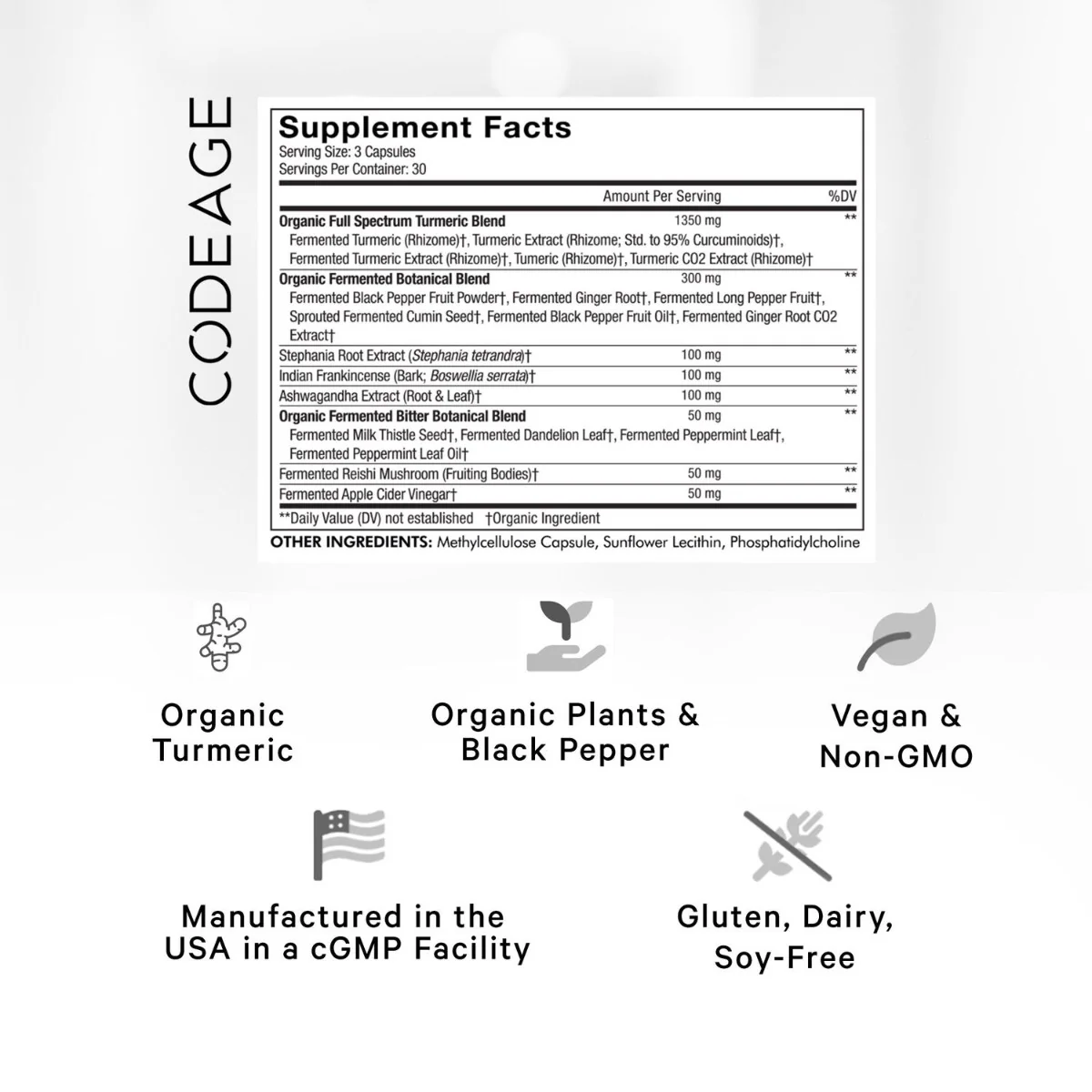 Turmeric lipozomal fermentat cu piper negru + curcumin si ghimbir CodeAge, 90 capsule, GNC